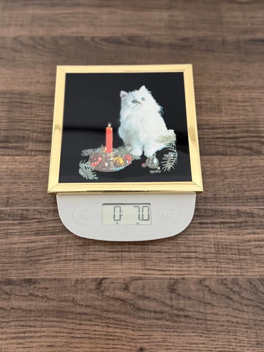 Vintage Kafka Gold Framed‎ Metallic Foil Persian Cat Kitten Christmas Art Print